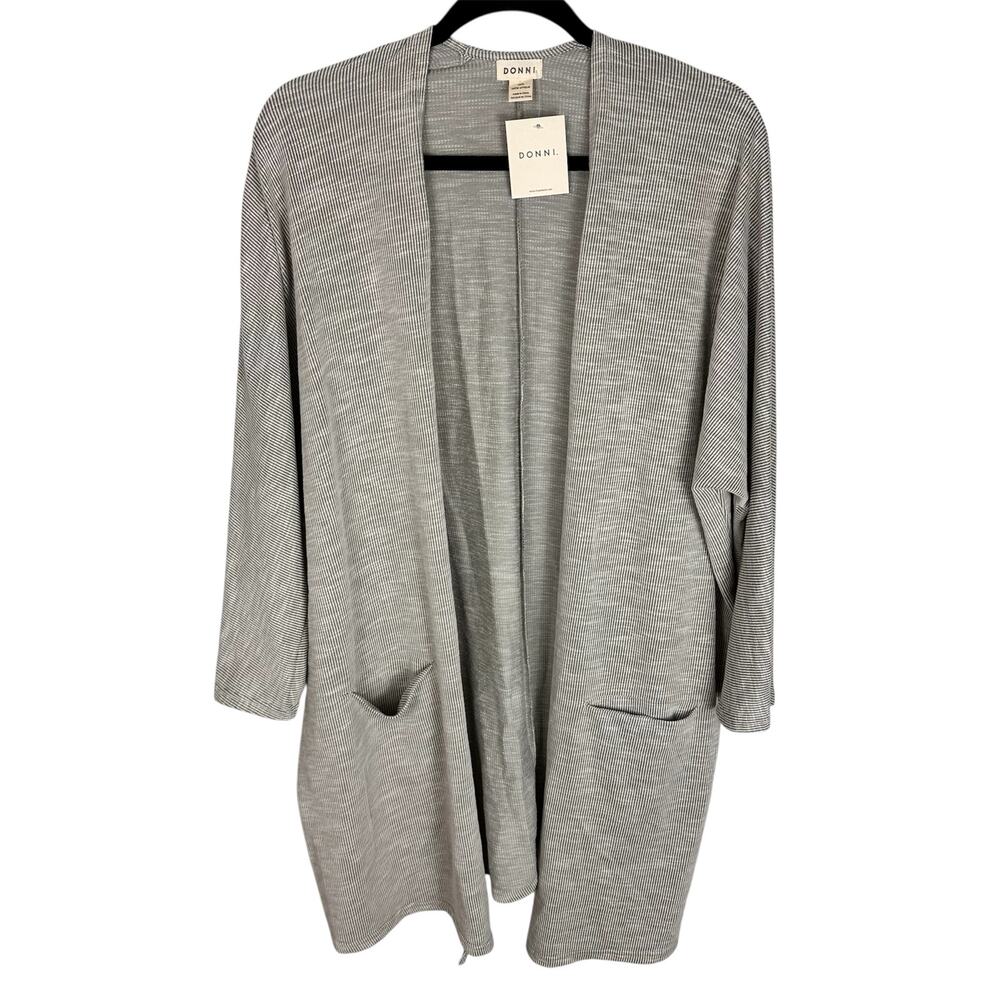 Anthropologie Donni Sandwash Ribbed Gray Duster Cardigan OSFA Loungewear Basic - Picture 2 of 10
